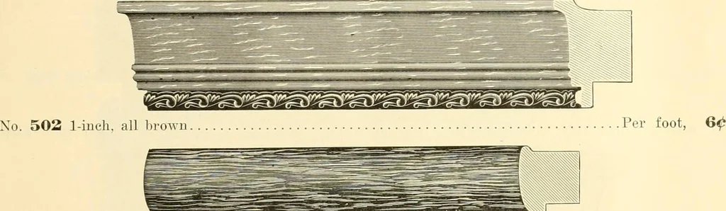An illustration from Picture frame mouldings, room mouldings, framed pictures, trays, lamps, imported novelties and specialties for the furniture trade, mirrors, picture hardware, fine gold gilding, portrait frames, artist materials and mat boards / Walter L. Lillie., 1913, leaf 16