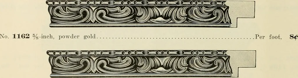 An illustration from Picture frame mouldings, room mouldings, framed pictures, trays, lamps, imported novelties and specialties for the furniture trade, mirrors, picture hardware, fine gold gilding, portrait frames, artist materials and mat boards / Walter L. Lillie., 1913, leaf 25