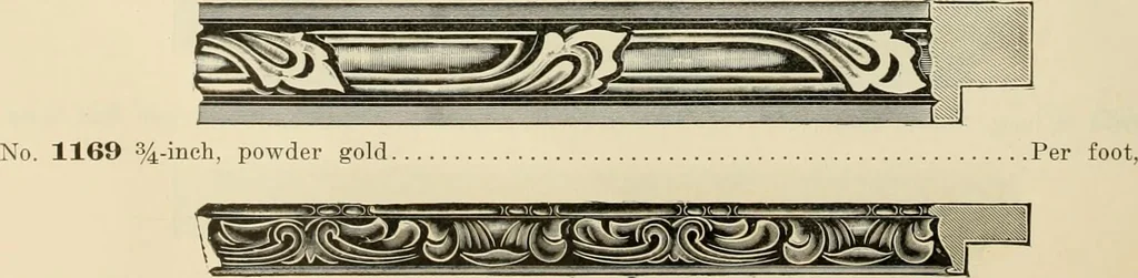 An illustration from Picture frame mouldings, room mouldings, framed pictures, trays, lamps, imported novelties and specialties for the furniture trade, mirrors, picture hardware, fine gold gilding, portrait frames, artist materials and mat boards / Walter L. Lillie., 1913, leaf 25