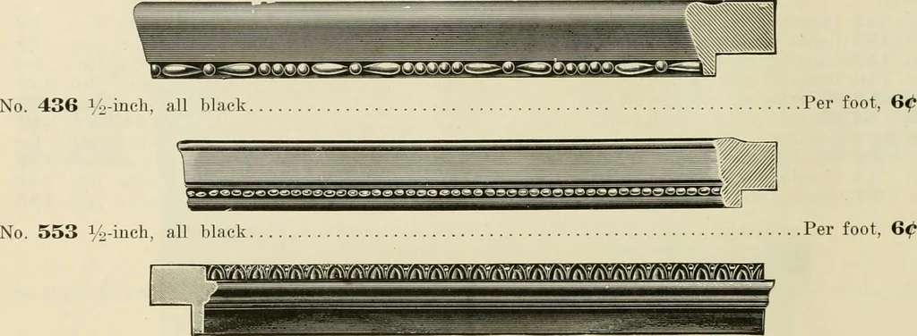 An illustration from Picture frame mouldings, room mouldings, framed pictures, trays, lamps, imported novelties and specialties for the furniture trade, mirrors, picture hardware, fine gold gilding, portrait frames, artist materials and mat boards / Walter L. Lillie., 1913, leaf 49