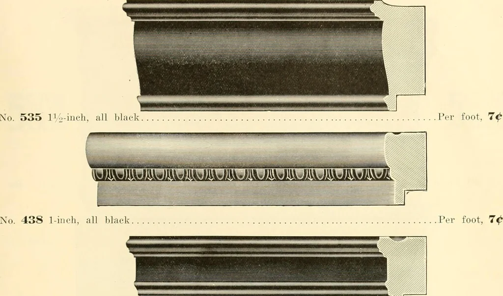 An illustration from Picture frame mouldings, room mouldings, framed pictures, trays, lamps, imported novelties and specialties for the furniture trade, mirrors, picture hardware, fine gold gilding, portrait frames, artist materials and mat boards / Walter L. Lillie., 1913, leaf 50