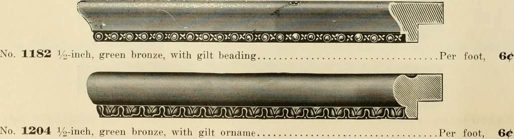 An illustration from Picture frame mouldings, room mouldings, framed pictures, trays, lamps, imported novelties and specialties for the furniture trade, mirrors, picture hardware, fine gold gilding, portrait frames, artist materials and mat boards / Walter L. Lillie., 1913, leaf 57