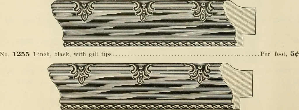 An illustration from Picture frame mouldings, room mouldings, framed pictures, trays, lamps, imported novelties and specialties for the furniture trade, mirrors, picture hardware, fine gold gilding, portrait frames, artist materials and mat boards / Walter L. Lillie., 1913, leaf 59