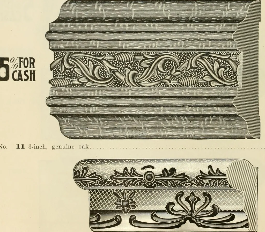 An illustration from Picture frame mouldings, room mouldings, framed pictures, trays, lamps, imported novelties and specialties for the furniture trade, mirrors, picture hardware, fine gold gilding, portrait frames, artist materials and mat boards / Walter L. Lillie., 1913, leaf 61