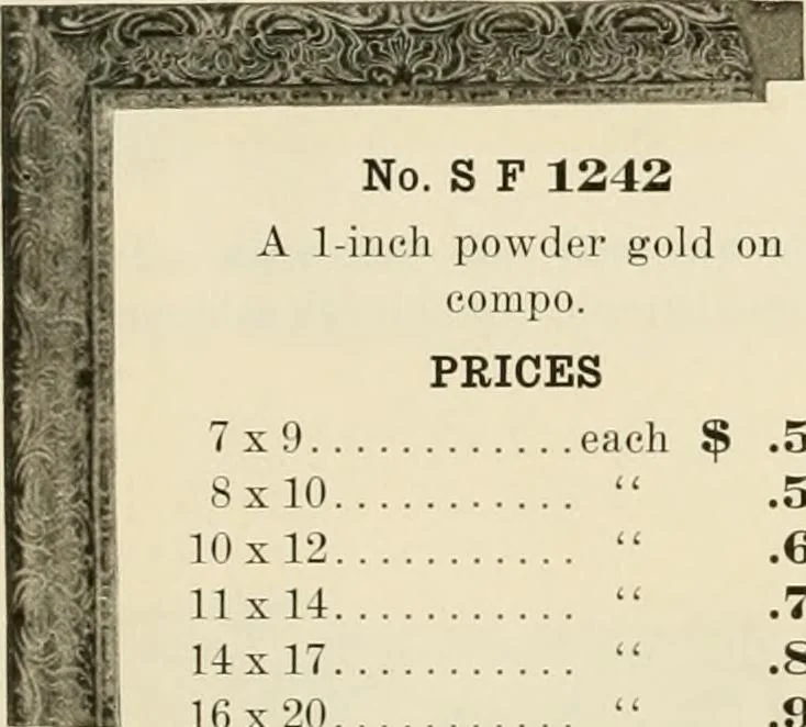 An illustration from Picture frame mouldings, room mouldings, framed pictures, trays, lamps, imported novelties and specialties for the furniture trade, mirrors, picture hardware, fine gold gilding, portrait frames, artist materials and mat boards / Walter L. Lillie., 1913, leaf 85