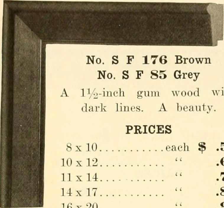 An illustration from Picture frame mouldings, room mouldings, framed pictures, trays, lamps, imported novelties and specialties for the furniture trade, mirrors, picture hardware, fine gold gilding, portrait frames, artist materials and mat boards / Walter L. Lillie., 1913, leaf 86