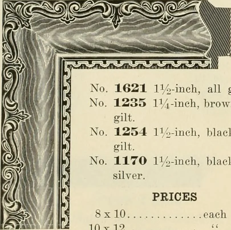 An illustration from Picture frame mouldings, room mouldings, framed pictures, trays, lamps, imported novelties and specialties for the furniture trade, mirrors, picture hardware, fine gold gilding, portrait frames, artist materials and mat boards / Walter L. Lillie., 1913, leaf 87