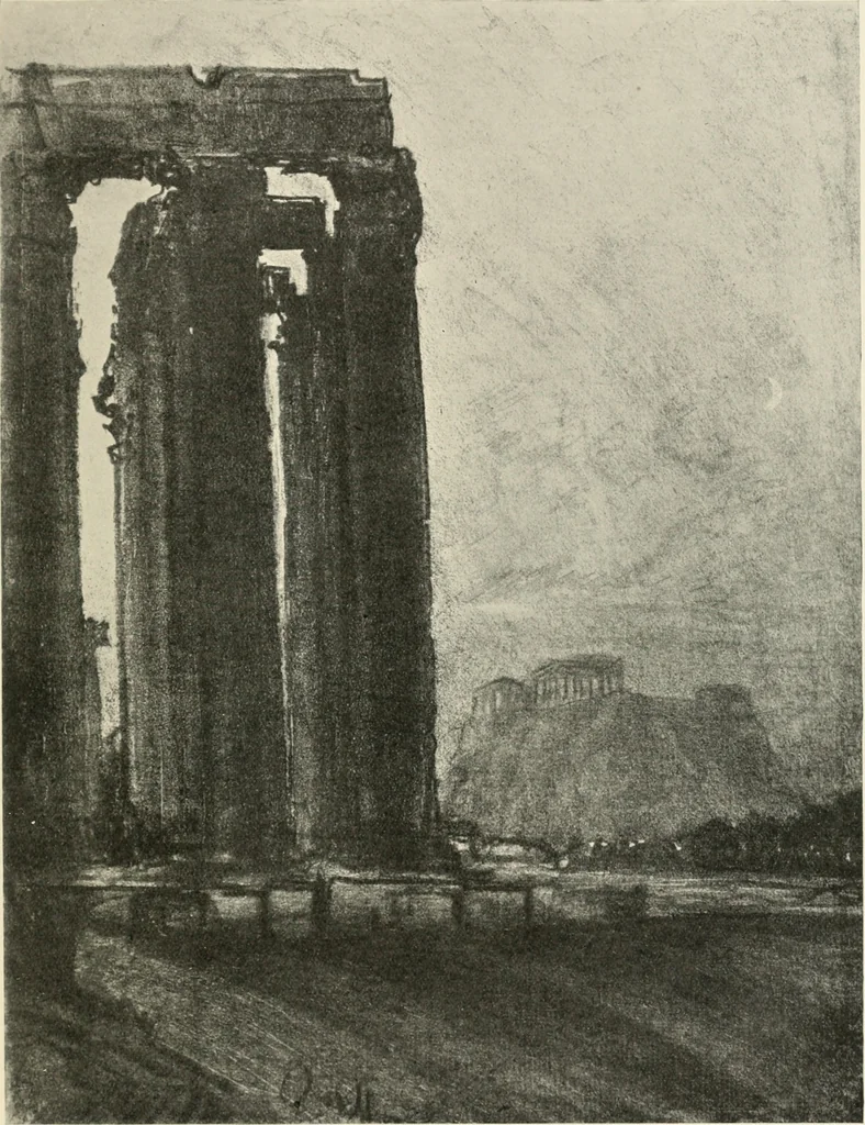 An illustration from Pictures in the Land of Temples; reproductions of a series of lithographs made in the Land of Temples, March-June 1913;, 1915, leaf 104