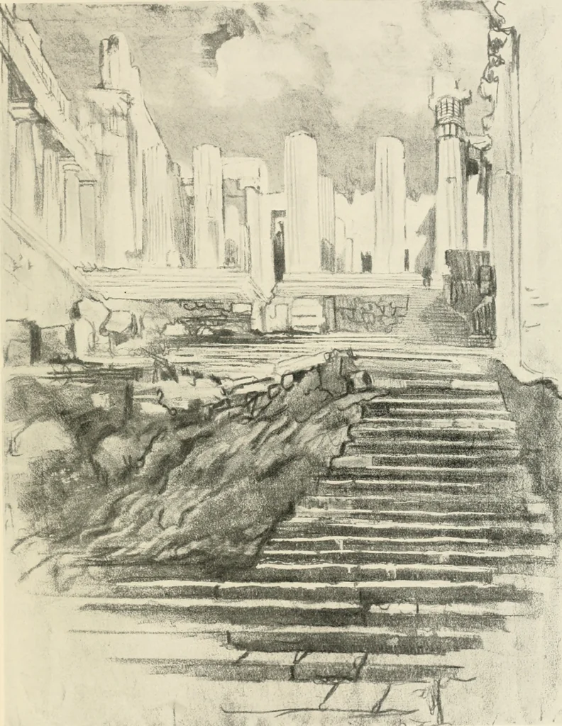 An illustration from Pictures in the Land of Temples; reproductions of a series of lithographs made in the Land of Temples, March-June 1913;, 1915, leaf 112