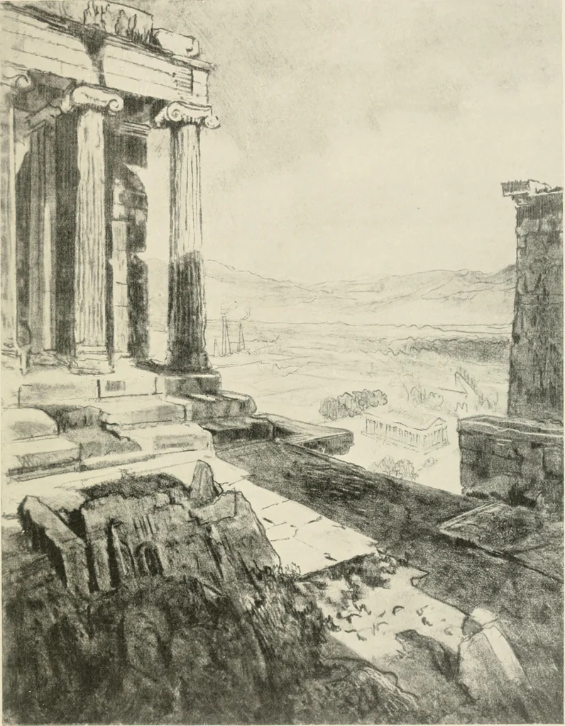 An illustration from Pictures in the Land of Temples; reproductions of a series of lithographs made in the Land of Temples, March-June 1913;, 1915, leaf 116