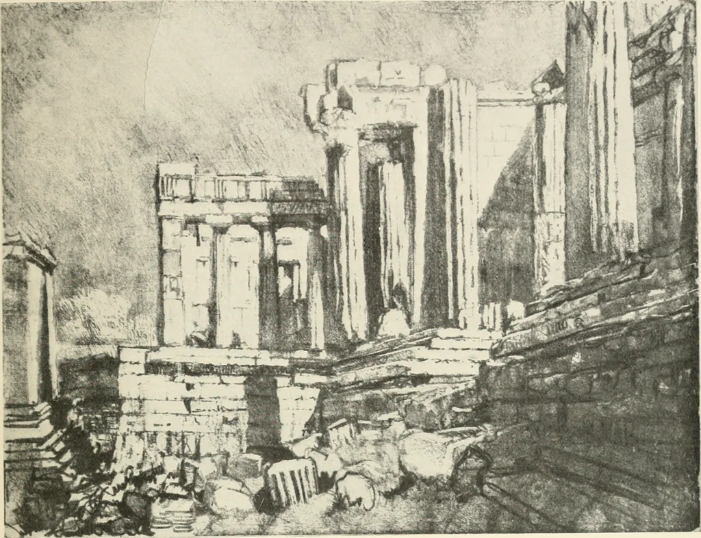 An illustration from Pictures in the Land of Temples; reproductions of a series of lithographs made in the Land of Temples, March-June 1913;, 1915, leaf 128