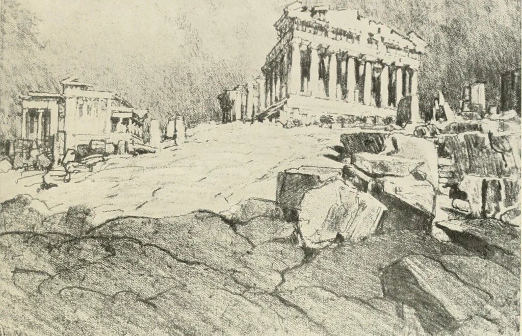An illustration from Pictures in the Land of Temples; reproductions of a series of lithographs made in the Land of Temples, March-June 1913;, 1915, leaf 136