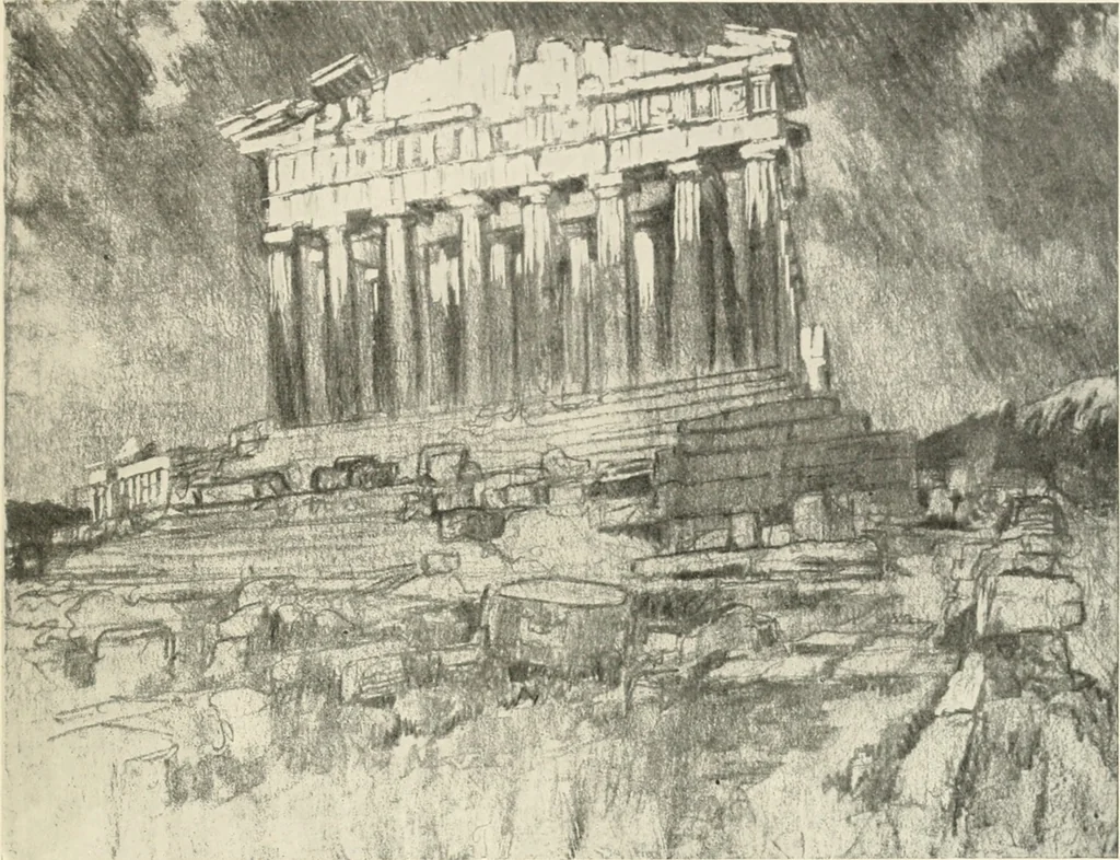 An illustration from Pictures in the Land of Temples; reproductions of a series of lithographs made in the Land of Temples, March-June 1913;, 1915, leaf 140