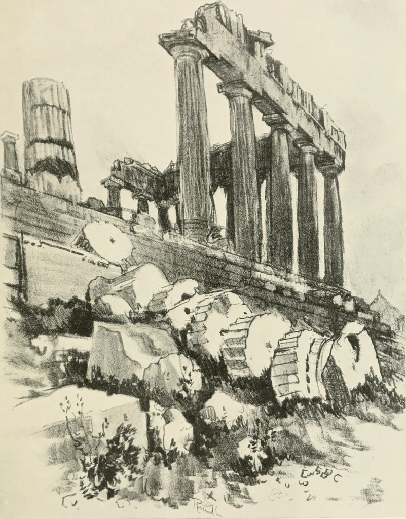 An illustration from Pictures in the Land of Temples; reproductions of a series of lithographs made in the Land of Temples, March-June 1913;, 1915, leaf 144