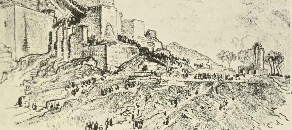 An illustration from Pictures in the Land of Temples; reproductions of a series of lithographs made in the Land of Temples, March-June 1913;, 1915, leaf 152
