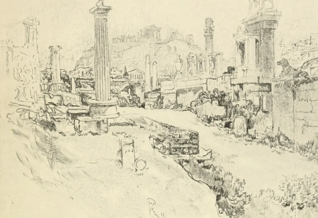 An illustration from Pictures in the Land of Temples; reproductions of a series of lithographs made in the Land of Temples, March-June 1913;, 1915, leaf 168