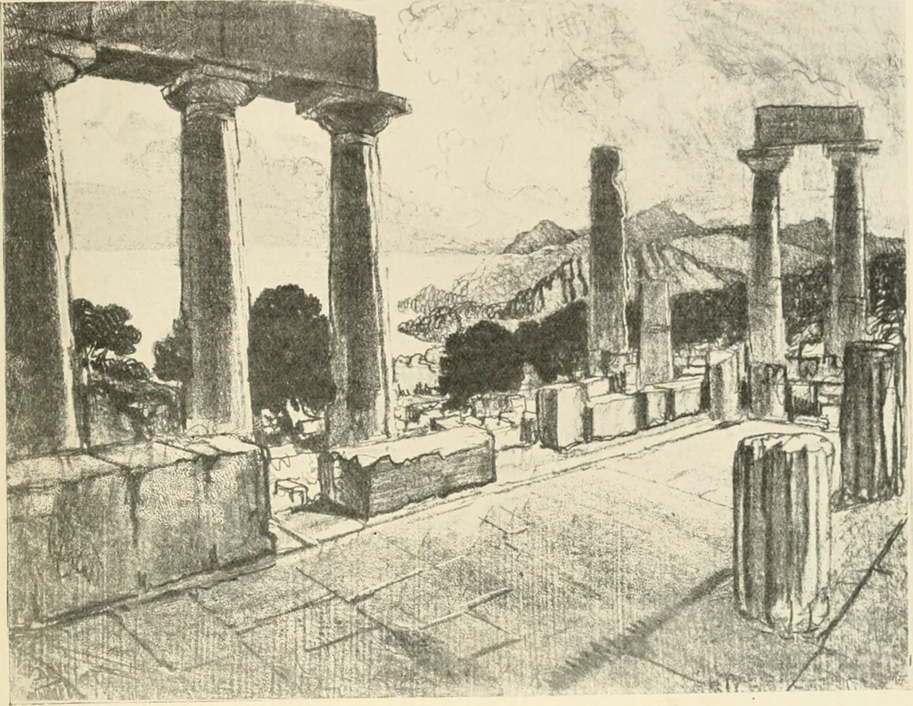 An illustration from Pictures in the Land of Temples; reproductions of a series of lithographs made in the Land of Temples, March-June 1913;, 1915, leaf 176