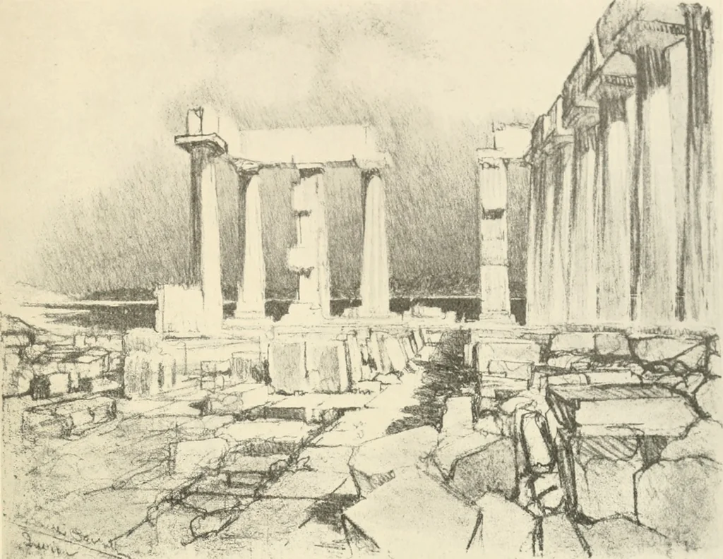 An illustration from Pictures in the Land of Temples; reproductions of a series of lithographs made in the Land of Temples, March-June 1913;, 1915, leaf 192
