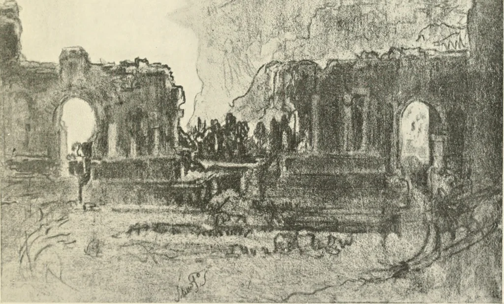 An illustration from Pictures in the Land of Temples; reproductions of a series of lithographs made in the Land of Temples, March-June 1913;, 1915, leaf 36