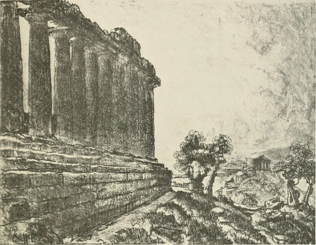An illustration from Pictures in the Land of Temples; reproductions of a series of lithographs made in the Land of Temples, March-June 1913;, 1915, leaf 48