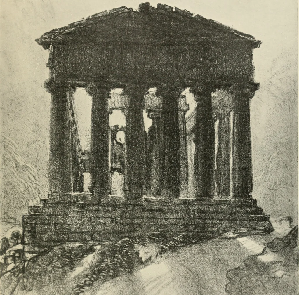 An illustration from Pictures in the Land of Temples; reproductions of a series of lithographs made in the Land of Temples, March-June 1913;, 1915, leaf 56