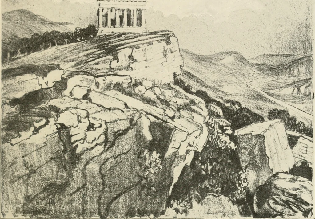 An illustration from Pictures in the Land of Temples; reproductions of a series of lithographs made in the Land of Temples, March-June 1913;, 1915, leaf 68