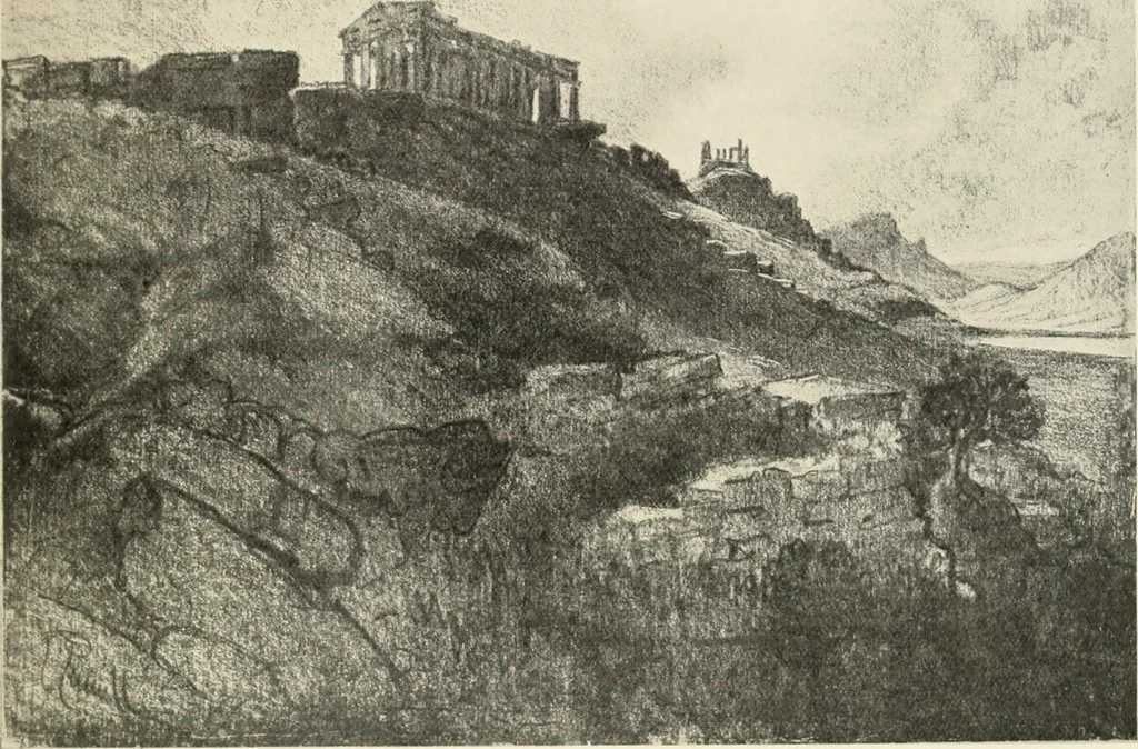 An illustration from Pictures in the Land of Temples; reproductions of a series of lithographs made in the Land of Temples, March-June 1913;, 1915, leaf 76