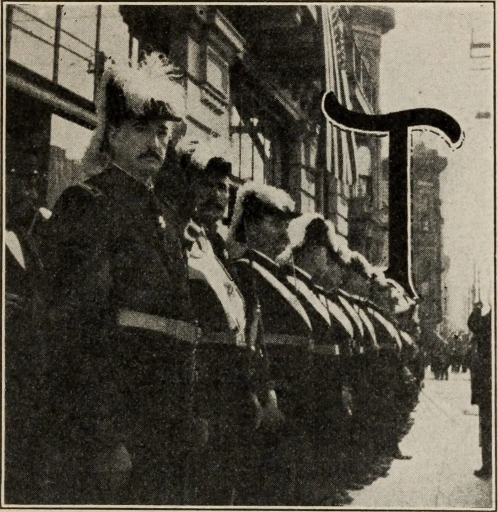 An illustration from Pilgrimage of Mary commandery no. 36, Knights templar of Pennsylvania to the Twenty-ninth triennial conclave of the Grand encampment U.S. at San Francisco, Cal, 1904, leaf 102