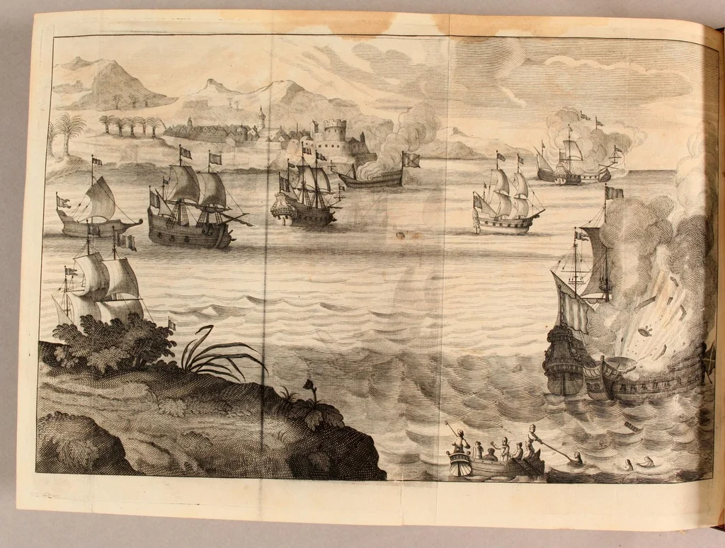 An illustration from Piratas de la America, : y luz à la defensa de las costas de Indias Occidentales. ..., 1681, leaf 296