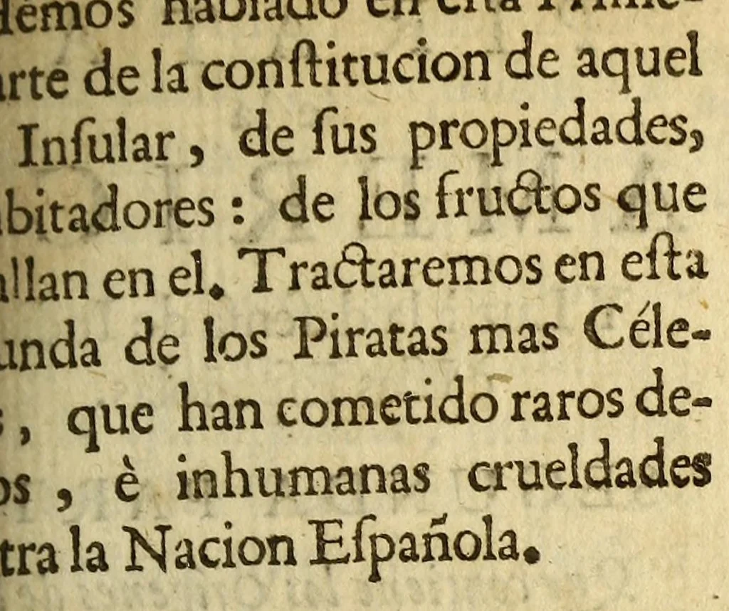 An illustration from Piratas de la America. : Y luz à la defensa de las costas de Indias occidentales, dedicado al muy noble señor Don Ricardo de Whyte, cavallero del Orden militar de Calatrava &c., 1682, leaf 201