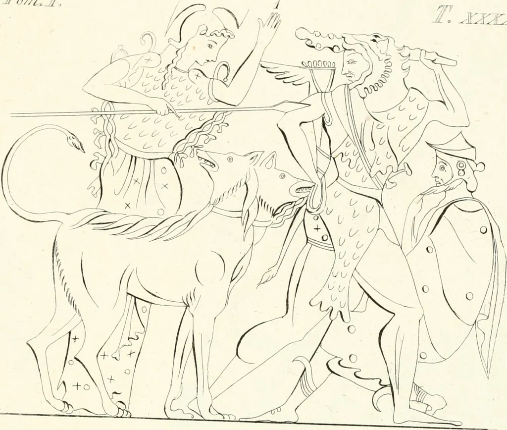 An illustration from Pitture di vasi fittili, esibite dal cav. F. Inghirami per servire di studio alla mitologia ed all storia degli antichi popoli, 1838, leaf 230