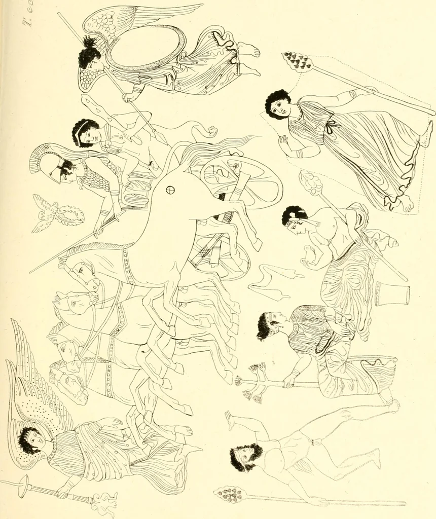 An illustration from Pitture di vasi fittili, esibite dal cav. F. Inghirami per servire di studio alla mitologia ed alla storia degli antichi popoli, 1838, leaf 216