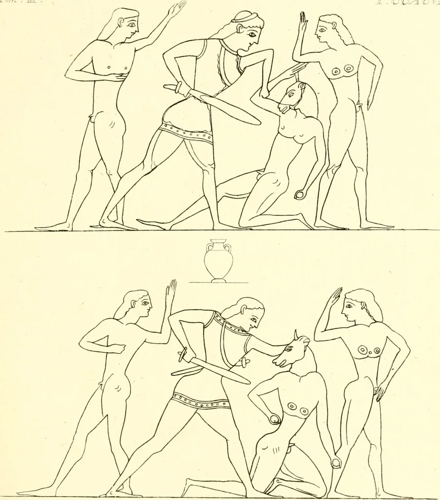 An illustration from Pitture di vasi fittili, esibite dal cav. F. Inghirami per servire di studio alla mitologia ed alla storia degli antichi popoli, 1838, leaf 358