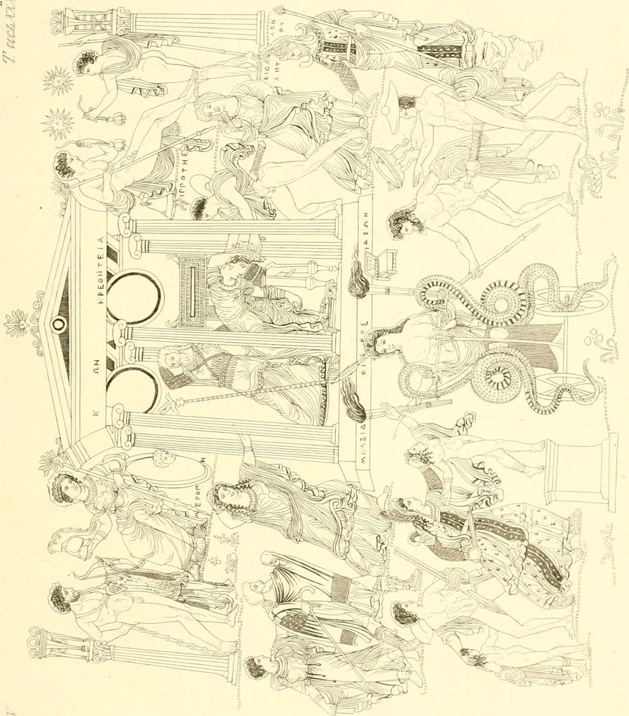 An illustration from Pitture di vasi fittili, esibite dal cav. F. Inghirami per servire di studio alla mitologia ed alla storia degli antichi popoli, 1838, leaf 714