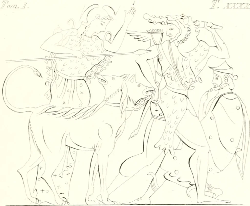 An illustration from Pitture di vasi fittili, esibite dal cav. F. Inghirami per servire di studio alla mitologia ed all storia degli antichi popoli, 1838, leaf 230