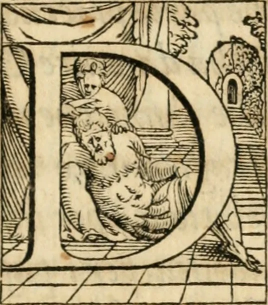 An illustration from Pittvre del Doni, academico pellegrino : nelle quali si mostra di nuoua inuentione : amore, fortuna, tempo, castità, religione, sdegno, riforma, morte, sonno & sogno, huomo, republica, & magnanimità : divise in due trattati : libro primo, 1564, leaf 94