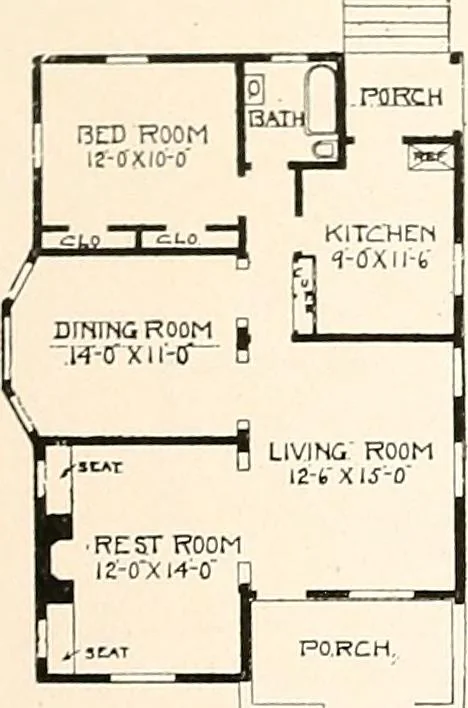 An illustration from The plan book of American dwellings : being a compilation of original home designs, showing actual photographic exteriors and floor plans of moderately priced bungalows, cottages, residences, 1914, leaf 100