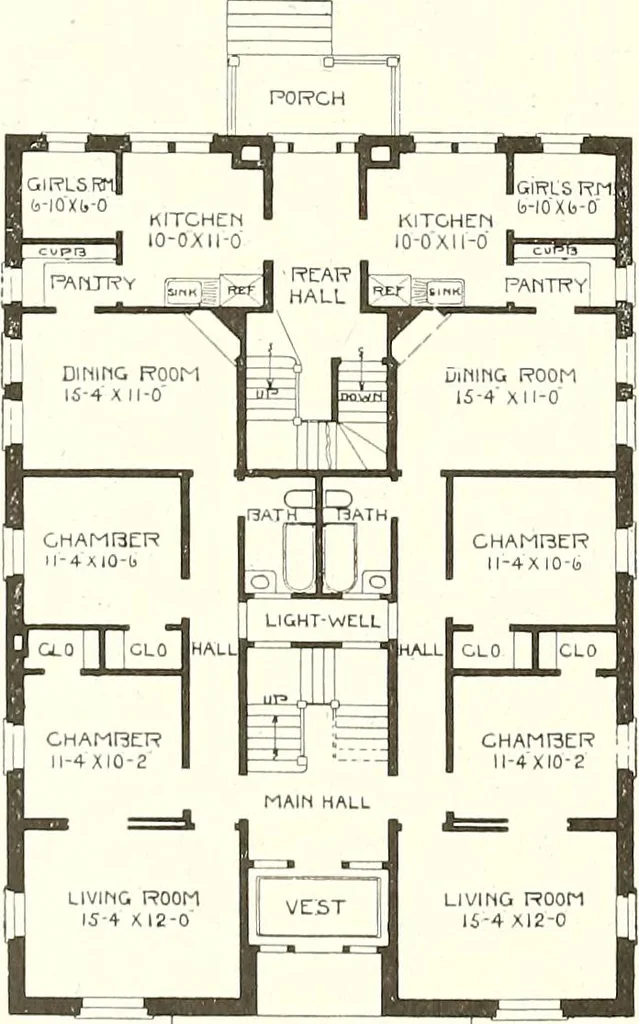 An illustration from The plan book of American dwellings : being a compilation of original home designs, showing actual photographic exteriors and floor plans of moderately priced bungalows, cottages, residences, 1914, leaf 103