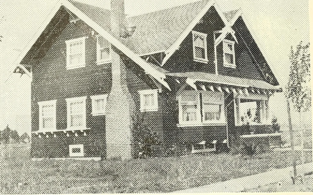 An illustration from The plan book of American dwellings : being a compilation of original home designs, showing actual photographic exteriors and floor plans of moderately priced bungalows, cottages, residences, 1914, leaf 105
