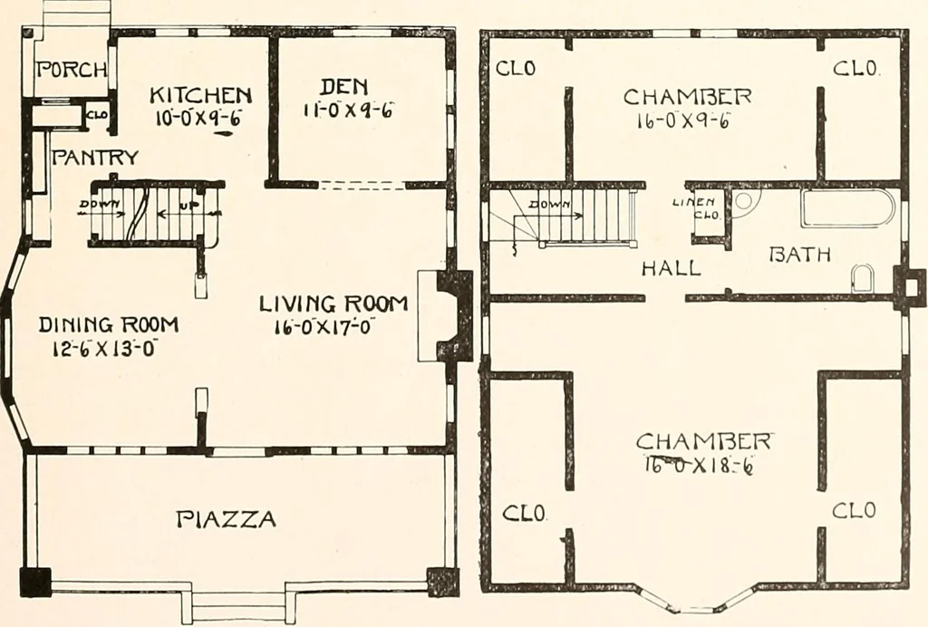 An illustration from The plan book of American dwellings : being a compilation of original home designs, showing actual photographic exteriors and floor plans of moderately priced bungalows, cottages, residences, 1914, leaf 106