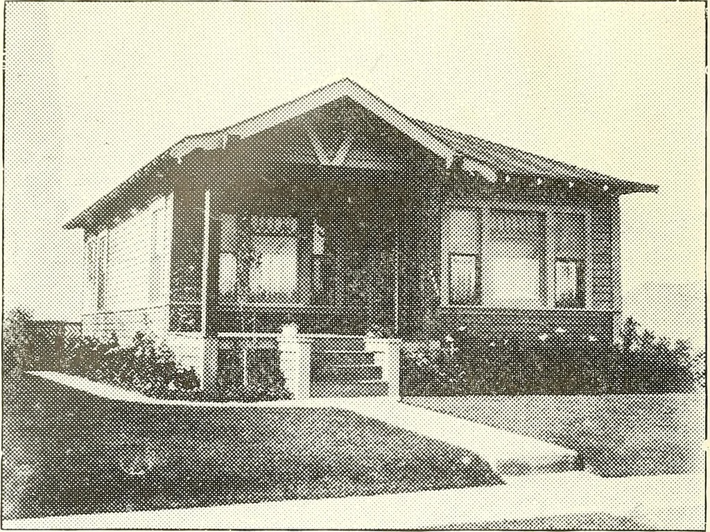 An illustration from The plan book of American dwellings : being a compilation of original home designs, showing actual photographic exteriors and floor plans of moderately priced bungalows, cottages, residences, 1914, leaf 109