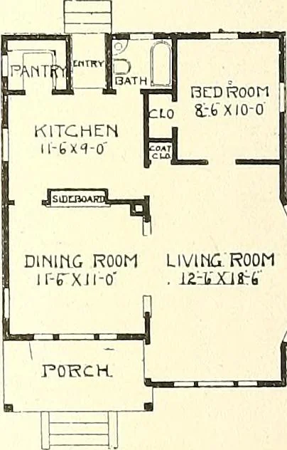 An illustration from The plan book of American dwellings : being a compilation of original home designs, showing actual photographic exteriors and floor plans of moderately priced bungalows, cottages, residences, 1914, leaf 109