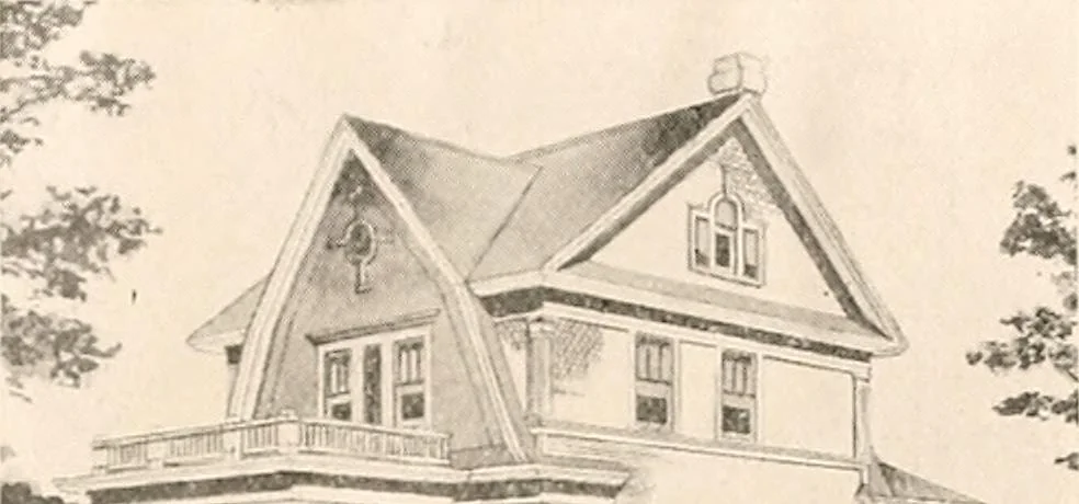 An illustration from The plan book of American dwellings : being a compilation of original home designs, showing actual photographic exteriors and floor plans of moderately priced bungalows, cottages, residences, 1914, leaf 112