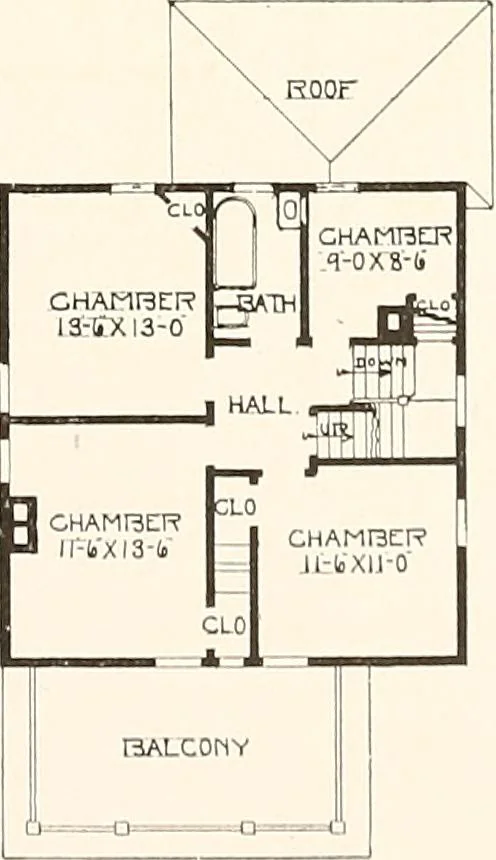 An illustration from The plan book of American dwellings : being a compilation of original home designs, showing actual photographic exteriors and floor plans of moderately priced bungalows, cottages, residences, 1914, leaf 112