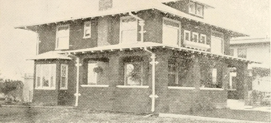 An illustration from The plan book of American dwellings : being a compilation of original home designs, showing actual photographic exteriors and floor plans of moderately priced bungalows, cottages, residences, 1914, leaf 114