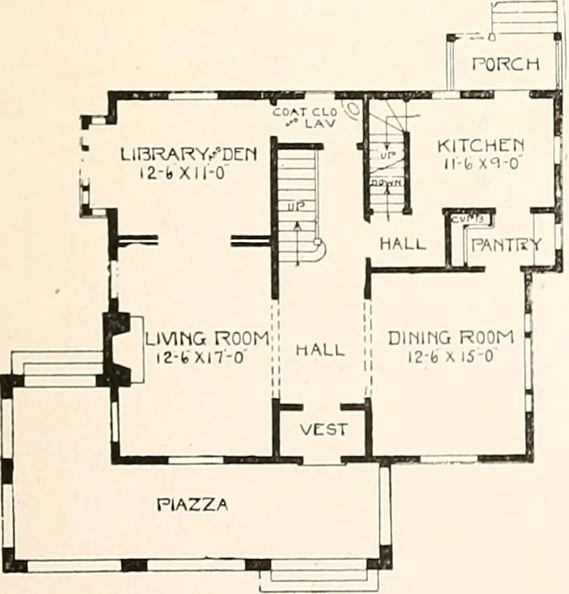 An illustration from The plan book of American dwellings : being a compilation of original home designs, showing actual photographic exteriors and floor plans of moderately priced bungalows, cottages, residences, 1914, leaf 114
