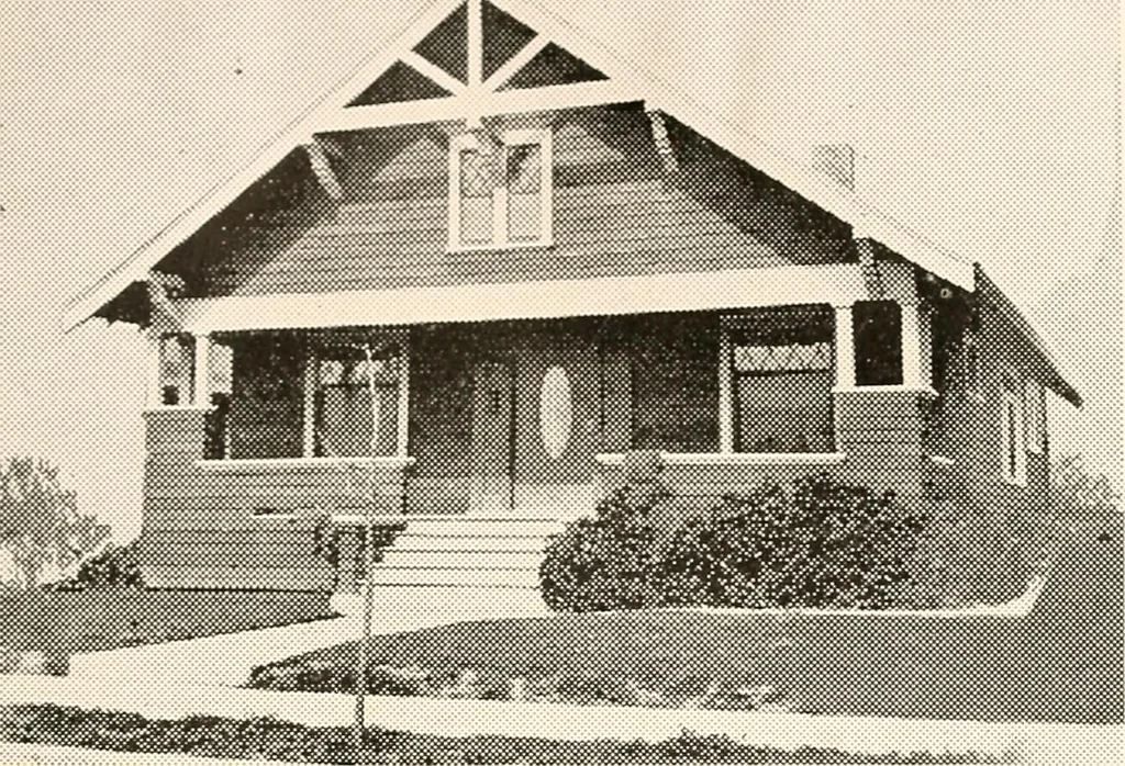 An illustration from The plan book of American dwellings : being a compilation of original home designs, showing actual photographic exteriors and floor plans of moderately priced bungalows, cottages, residences, 1914, leaf 116