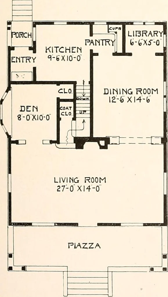 An illustration from The plan book of American dwellings : being a compilation of original home designs, showing actual photographic exteriors and floor plans of moderately priced bungalows, cottages, residences, 1914, leaf 116
