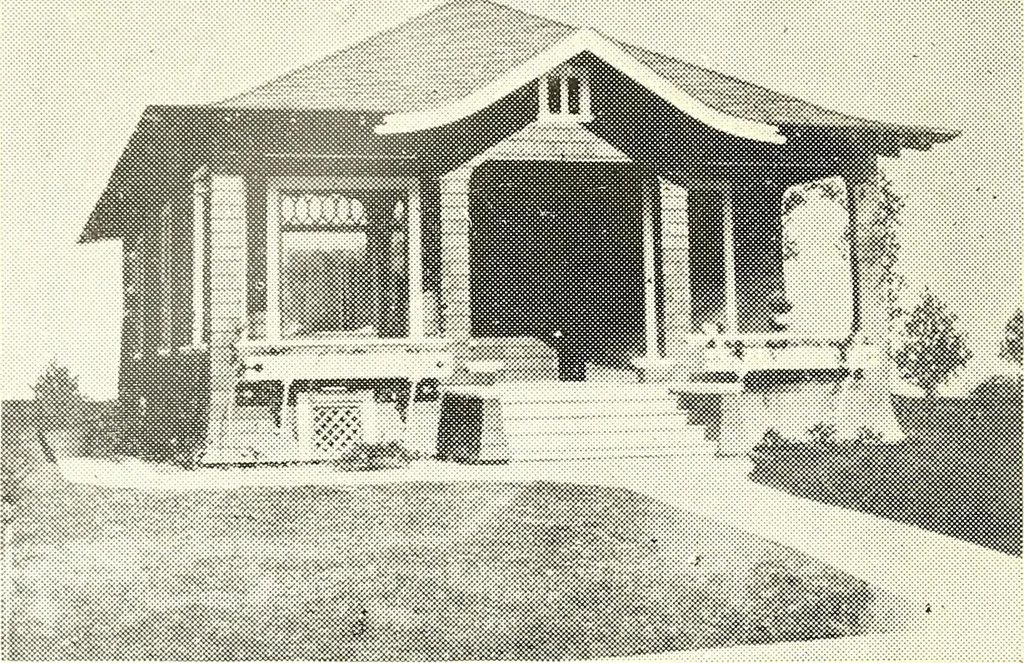 An illustration from The plan book of American dwellings : being a compilation of original home designs, showing actual photographic exteriors and floor plans of moderately priced bungalows, cottages, residences, 1914, leaf 117