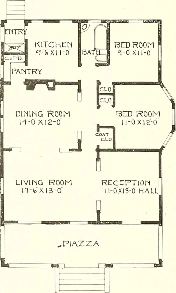 An illustration from The plan book of American dwellings : being a compilation of original home designs, showing actual photographic exteriors and floor plans of moderately priced bungalows, cottages, residences, 1914, leaf 117